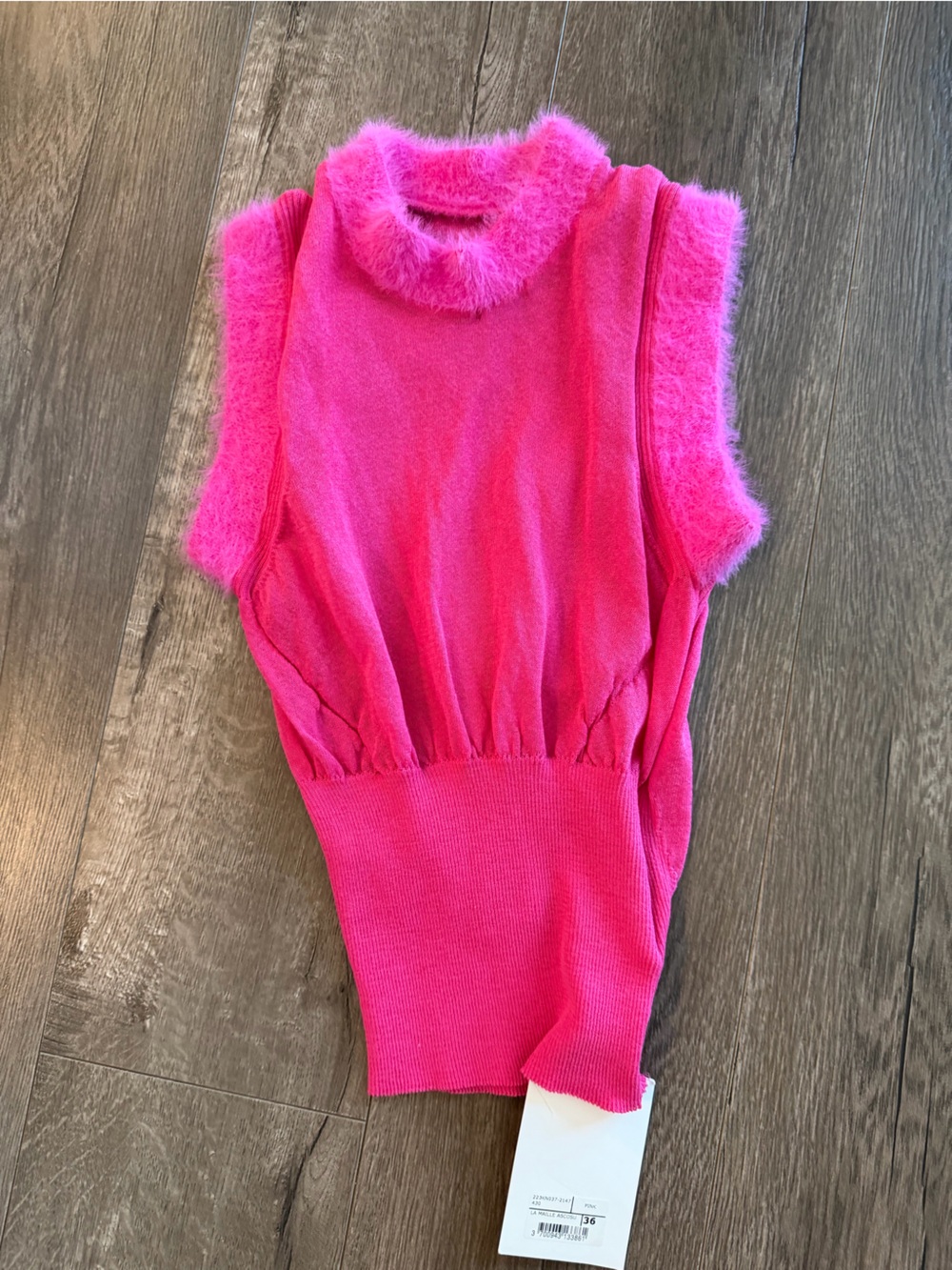 Jacquemus Hot Pink Fuzzy-Trim Sleeveless Knit Top